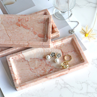 Plateau rectangulaire moderne en marbre rose crème pour bougies, bijoux, bagues, collations, présentation de table, décoration d'hôtel, de fête et de maison