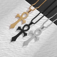 Collier Pendentif Croix Ankh en Acier Inoxydable Or Argent Noir Chaîne Cubaine Symbole Clé de Vie Égyptienne Ancienne Bijoux Hip Hop