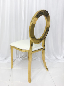Location de chaises de mariage de luxe modernes dorées en acier inoxydable, cuir PU blanc, chaises de mariage pour événements hôteliers - Product Image 5