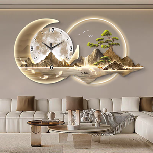 <span class=keywords><strong>Pintura</strong></span> Decorativa de Alta Gama para Sala de Estar con Reloj, Diseño de Árbol Lunar Tallado con UV, Reloj de Pared Acrílico con LED, Directo de Fábrica - Product Image 3