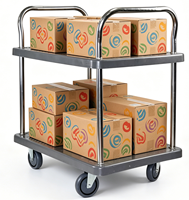 Chariot de service à double plateau 60*90cm à quatre roues, plateforme en plastique, chariot à 2 niveaux, capacité 300kg, panneau gris, achat direct usine