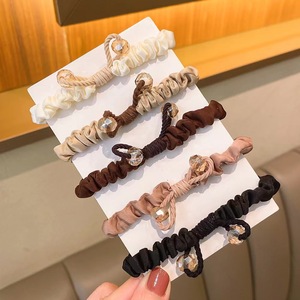 Élastique à cheveux en tissu plissé tressé style coréen avec cristaux pour femme, accessoire décontracté pour chignon, couleurs mélangées - Product Image 2