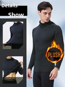 Maglia Termica Invernale da <span class=keywords><strong>Uomo</strong></span> con Collo Alto e Maschera Integrata, Strato Base Caldo per Corsa, Fitness e Allenamento, Maglietta Sportiva Aderente - Product Image 1