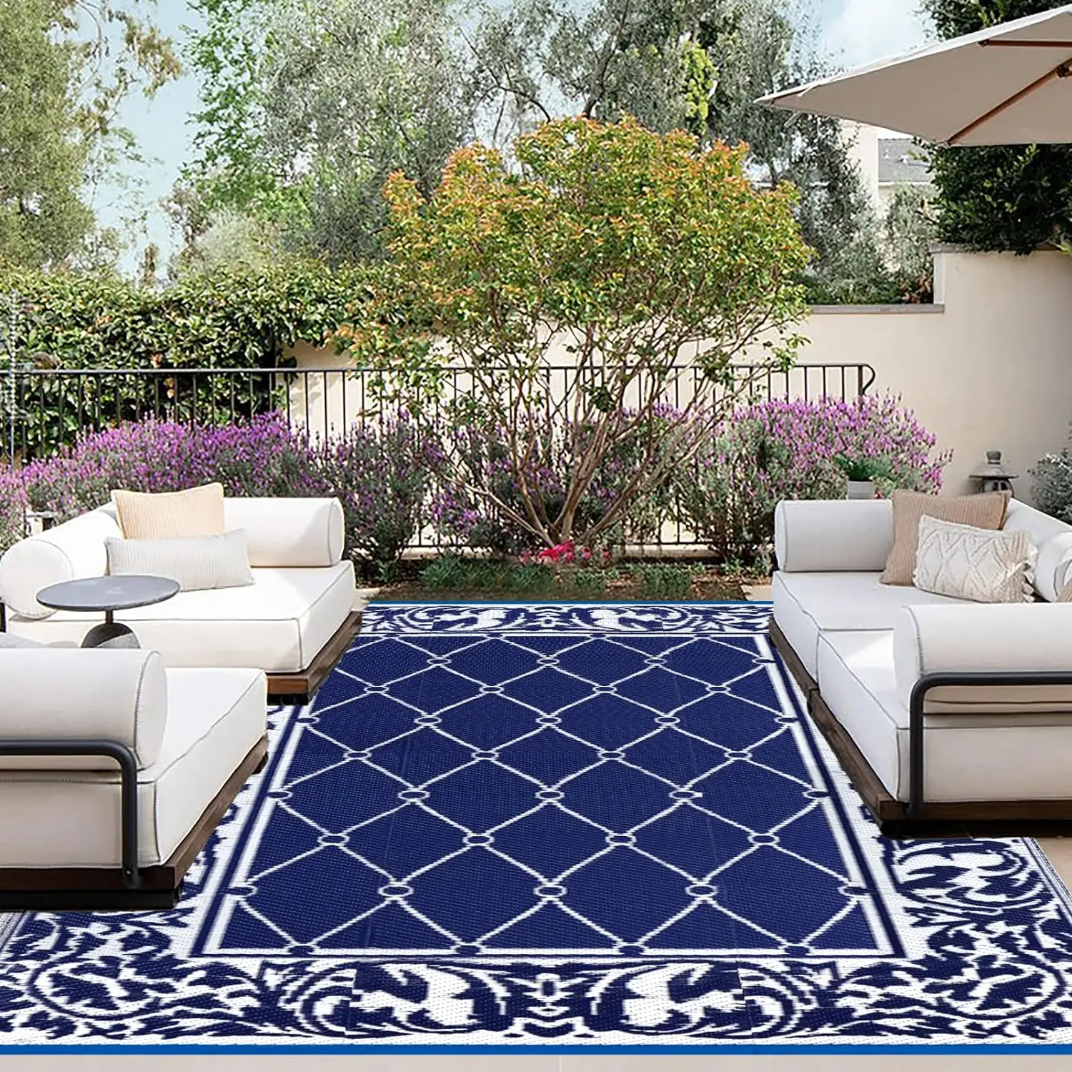 Alfombra de paja de plástico Floral Vintage HUAYANG, alfombra grande portátil Reversible para exteriores, impermeable para acampar en interiores y exteriores