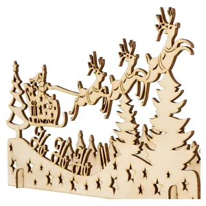 中国供应商个性化家居圣诞老人装饰小玩意木制驯鹿树圣诞饰品环保