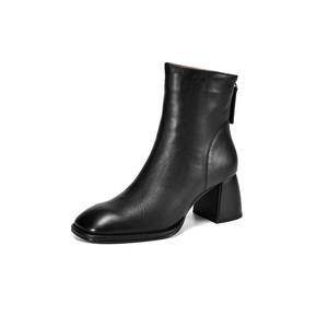 Botas de Mujer de Cuero Genuino Impermeables, Modernas y Más Vendidas, con Cremallera Trasera, Tacón Alto y Grueso, Antideslizantes, Duraderas, para Todas las Temporadas - Product Image 1