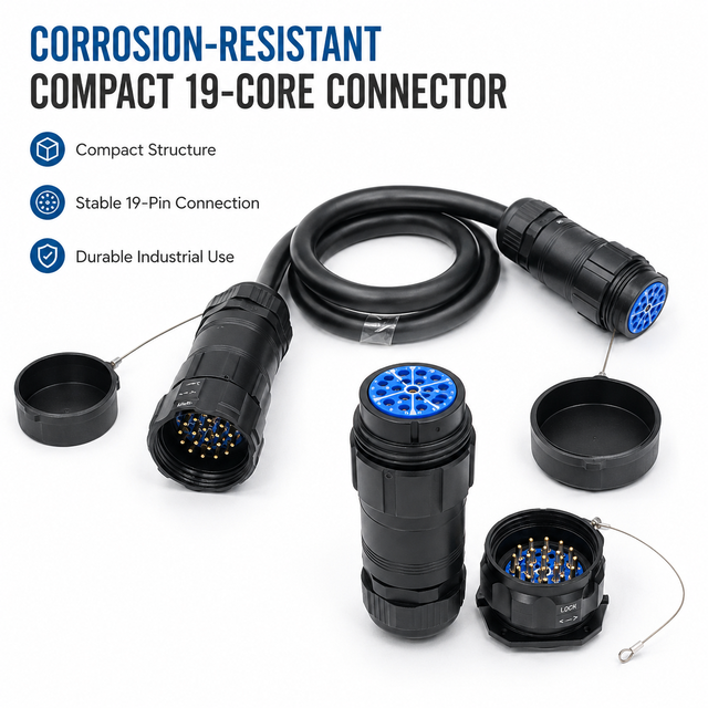 19-Core Heavy Duty Industrial Power Connector Cable Corrosion Resistant Compact Waterproof Multi-Pin Plug