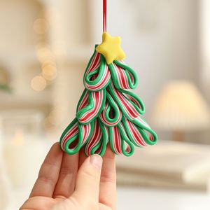 Ornements de Noël en argile souple en gros, décorations suspendues en forme de sucettes canne à sucre, ensembles cadeaux de Noël personnalisés en pastel - Product Image 2