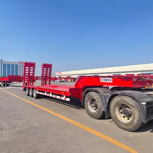 Reboque de caminhão 3 eixos 4 eixos 50 toneladas 60 toneladas pesados caminhão semi-reboque hidráulico pescoço de ganso Lowboy Lowbed