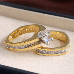 Set di Anelli con Zirconi Scintillanti Bicolore per Donne, Gioielli Eleganti e di Lusso per Matrimoni - Product Image 6