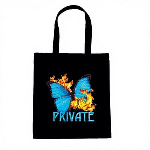 Nouveau sac à main portable pour étudiante, pliable, réutilisable, en toile noire, avec longue poignée, motif personnalisé, fermeture éclair, pour le shopping - Product Image 1