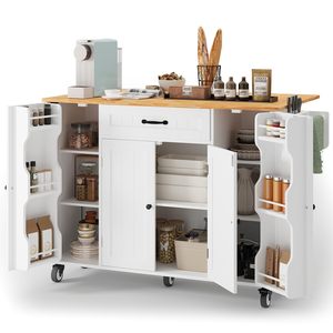 Carrito de Cocina Moderno SENYU con Ruedas y Superficie de Madera, Carrito de Almacenamiento Blanco para Comedor - Product Image 1