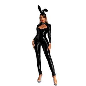 MOGlovers Open inguine y biancheria intima donna pelle verniciata olio brillante banca morta tuta acqua uniforme - Product Image 2