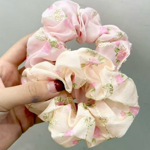Floral <b>Lace</b> Scrunchies Fabric Hair Ties With <b>Elastic</b> Band For Daily Use - Product Image 2