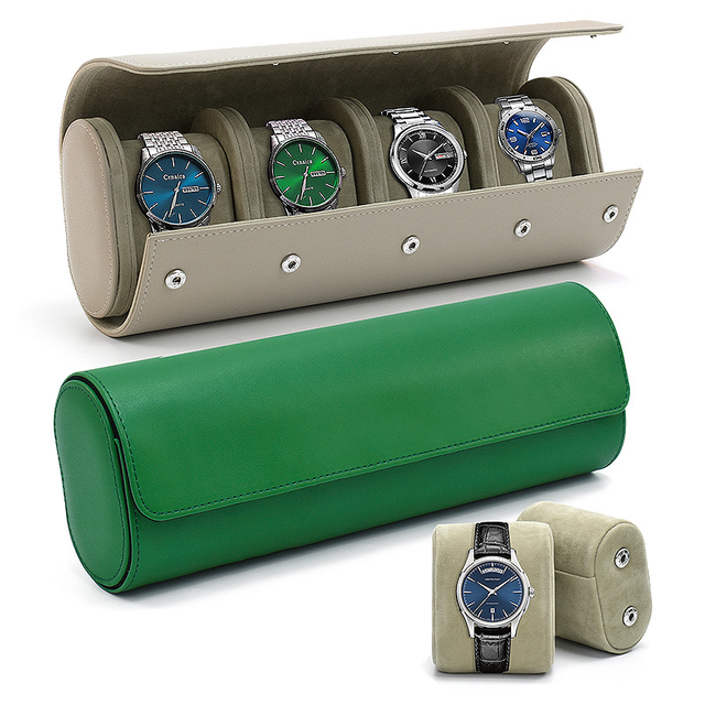 Custom Water Resistant 4 Slot Leather Travel Watch Roll Case Luxury Velvet Lining Watch Box