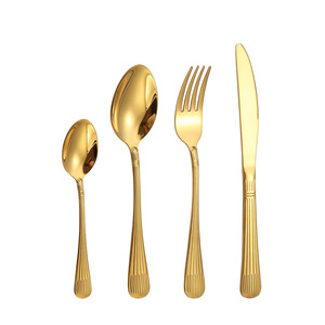Ensemble de couteau, fourchette et cuillère en acier inoxydable plaqué or, vaisselle occidentale, utilisation dans les restaurants et les hôtels, poli miroir, matériau de qualité alimentaire - Product Image 4