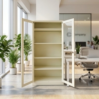 Armoire de classement moderne en acier avec étagères réglables, serrure à clé et porte vitrée - Usage commercial, garantie 5 ans pour cuisine et chambre