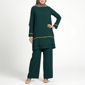 Abito da donna islamico a manica lunga con paillettes top a gamba larga pantaloni larghi abiti da donna musulmani turchi Dubai Kaftan <span class=keywords><strong>Hijab</strong></span> - Product Image 1