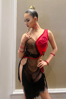 Robe de danse latine de haute qualité Vennystyle - Design asymétrique, blocs de couleur, dos nu, costume de performance pour adultes, taille sur mesure