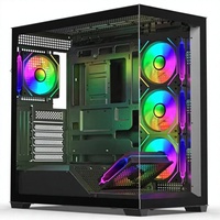 Boîtier d'ordinateur de jeu noir de taille moyenne avec panneau latéral en maille, ports USB et audio sur le devant, compatible ATX, Micro ATX, ITX, châssis de bureau