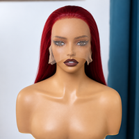 Perruque Bob Courte Droite 99J Bourgogne en Cheveux Humains, Rouge Vin, Dentelle Transparente Pré-Pluckée, Perruque Colorée Lisse, Vente en Gros pour Femmes