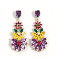 Anting-anting kancing berbahan tembaga berkualitas tinggi berlapis emas asli, desain daun bunga zircon, tren 2026, untuk wanita sebagai hadiah ulang tahun