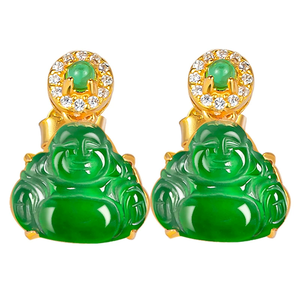 High-end natural A-grade jadeite green Buddha ear ring in Yang Green color. Ice-grade jade. Fashionable S925 <b>silver</b> setting - Product Image 2