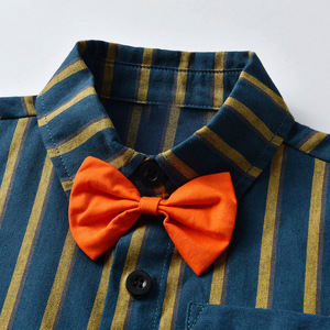 2025 nuova tuta Casual per bambini autunno Set di papillon a righe per ragazzi 100% Set due pezzi di cotone per il commercio estero - Product Image 5