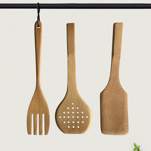 Wooden Cooking Utensil Set 6 Piece Beechwood Spoons Spatulas Forks For Kitchen Use - Product Image 2