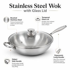 Wok en acier inoxydable 316 à trois couches, poêle à induction, poêle à frire, poêle à fond plat de qualité alimentaire, poêle antiadhésive non revêtue - Product Image 6