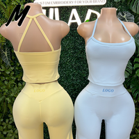 Ensemble de fitness pour femme Milady, couleur unie, débardeur rembourré, coupe ajustée, pantalon large, ensemble de sport 2 pièces, personnalisable