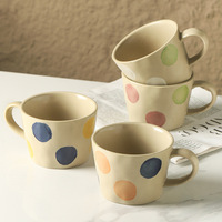 Tasse à café en céramique peinte à la main à pois, 360 ml, en grès mat irrégulier, pour thé, lait, bureau, maison