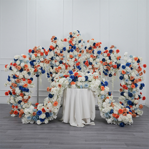 Fondo de flores artificiales de seda azul y naranja personalizado al por mayor, decoración de escenario para bodas y fiestas. - Product Image 1