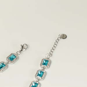 Stainless Steel Aqua Blue Rectangle CZ Halo Tennis <b>Bracelet</b> Women Sparkling <b>Crystal</b> Adjustable <b>Bracelet</b> Fashion Jewelry - Product Image 3