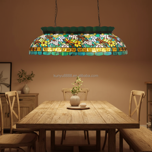 Lustre 4 lumières en verre teinté fait main motif libellule 41 pouces pour table de billard, salle à manger, bar - Product Image 2