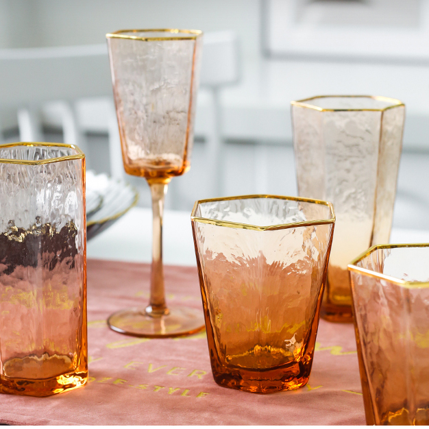 Hot Sale Orange Color Hexagonal Fancy High Quality Water Wine Glass Gift Set