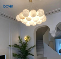 Lustre en albâtre espagnol, design pour villa, lampe d'ingénierie, globe en albâtre pour escalier et salon, suspension de salon