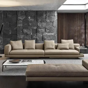 Italiaanse Luxe Villa Sofa Italiaanse Diepe Zits 3-zits Modulair Echt Lederen Bankstel Geverifieerd Voor Huishuiskamermeubels