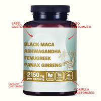 Capsules de Maca Noire, Ashwagandha, Fenugrec et Ginseng Panax ODM/OEM 2150mg – Énergie, Humeur, Équilibre Hormonal, Soutien Immunitaire – Complément Alimentaire pour Adultes