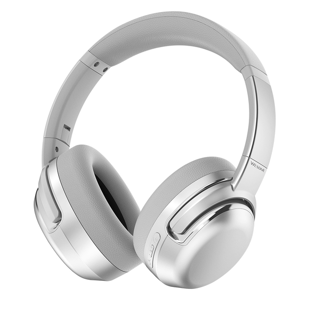 WESDAR Leather Wireless BT 6.0 Over-Ear Headphones ENC Noise Cancellation BK Chip-HiFi Sound Low Latency Built-in Mic Sports