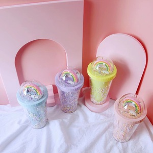 Zhen Ai Rainbow Bubble Straw Cup Large Capacity Double Walled Plastic Water Bottle For Students Back To School Gift - Product Image 3