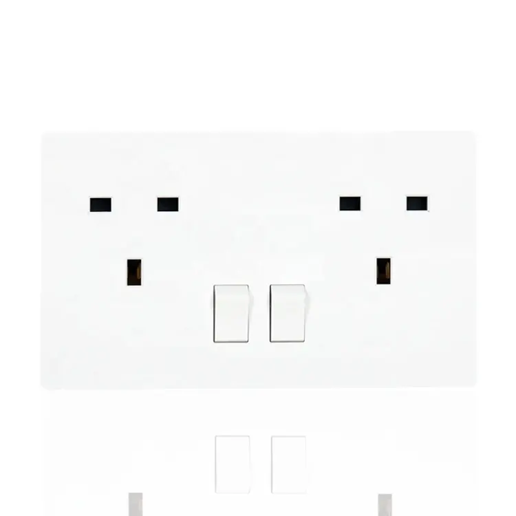 Honyar 13A British 3 Pin Thin PC Plate 2 Gang Switched Electric Light Double Wall Sockets UK