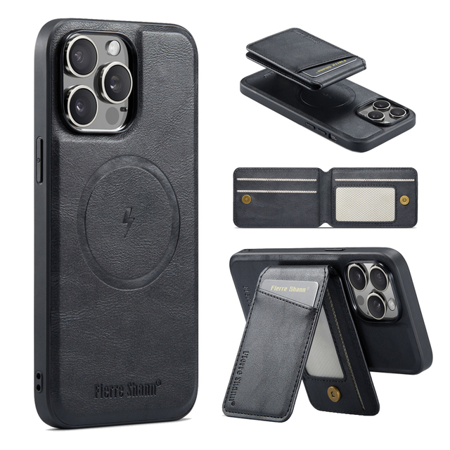 Luxury Wireless Charging Shockproof Pu Leather case for iphone 15 14 13 Pro Max 2 in 1 Detachable Cell Phone case
