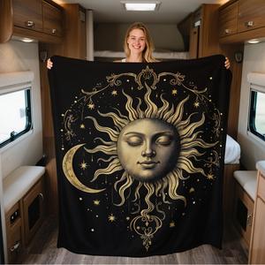 Assorted Print Cosmic Moon Flannel Blanket Throw Blanket Nap Blanket <b>Machine</b> Washable Fade Resistant for Home Office Nap - Product Image 2