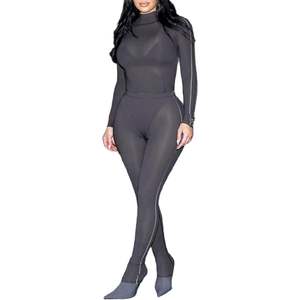 ชุดเซ็กซี่สองชิ้นแบบสั่งทำพิเศษ ปี 2026 สำหรับผู้หญิง บอดี้สูทแขนยาว ชุดตาข่าย คอสูง ทรงเข้ารูป โปร่งแสง เหมาะสำหรับใส่ไปเที่ยวคลับ - Product Image 4