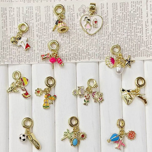 CZ9428 Gold Plated Vacation &amp; Sports Travel Themed <strong>Charm</strong> Beads Enamel European Drop Rondelle Dangle <strong>Charms</strong> for Bracelets - Product Image 5