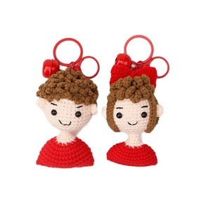 Llavero de pareja tejido a mano de fábrica con cascabeles, accesorios de ganchillo <span class=keywords><strong>para</strong></span> llavero, <span class=keywords><strong>para</strong></span> <span class=keywords><strong>novio</strong></span> y novia, bonito colgante <span class=keywords><strong>para</strong></span> bolso - Product Image 4