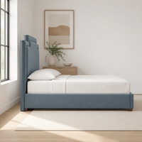 Modernes Stufenkopfteil Luxuriöses Gepolstertes Holzrahmen-Plattformbett Leinenstoff Queen King Size Weiches Bett Umweltfreundlich