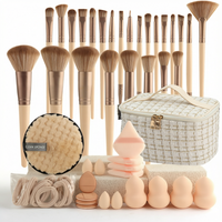 Kit de maquillage de base 44 pièces, poils en nylon grande capacité, manche en plastique, sac de rangement portable pour articles de toilette de voyage