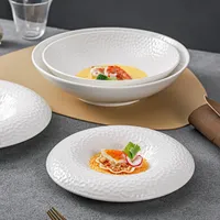Assiette creuse en céramique texturée couleur unie pour desserts, salades, pâtes – Vaisselle spécialisée pour cuisine moléculaire